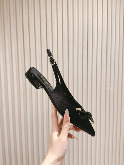 CC 26s Slingback Flat Black Satin Sheepskin 658477