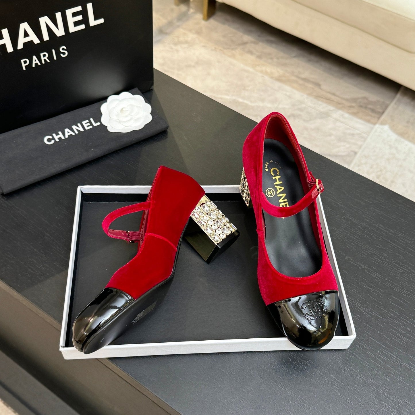 CC 2026 Mary Jane 65 Red Velvet Leather  700644