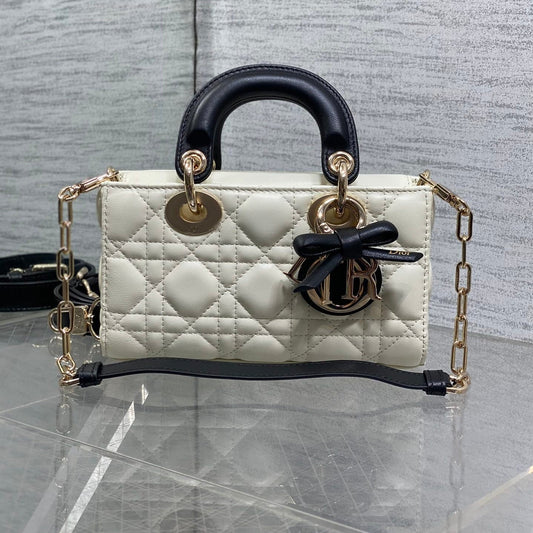 Dior 2026 Bow D-Joy Micro Bag White Black Lambskin 284127