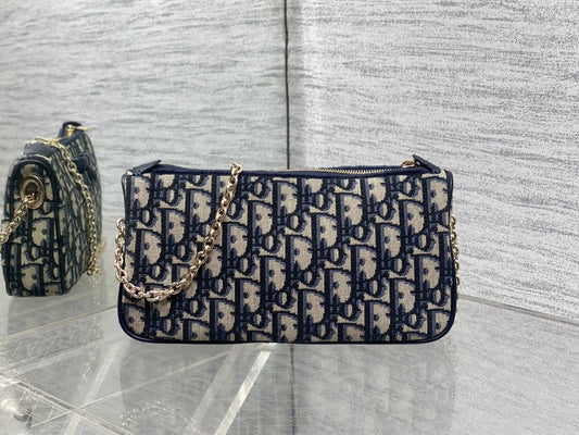 Dior 2026 Oblique Bow Chain Bag Blue Beige Canvas Leather 284289