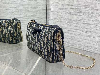 Dior 2026 Oblique Bow Chain Bag Blue Beige Canvas Leather 284289