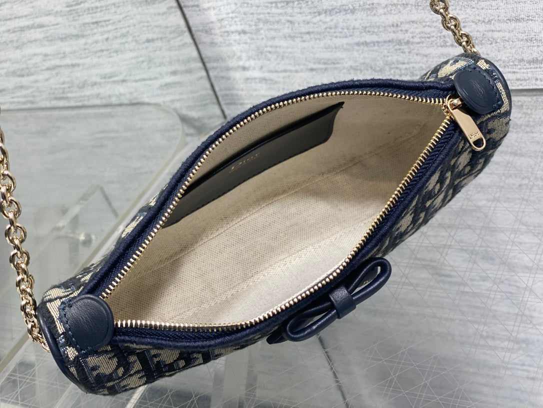 Dior 2026 Oblique Bow Chain Bag Blue Beige Canvas Leather 284289