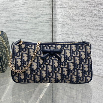 Dior 2026 Oblique Bow Chain Bag Blue Beige Canvas Leather 284289