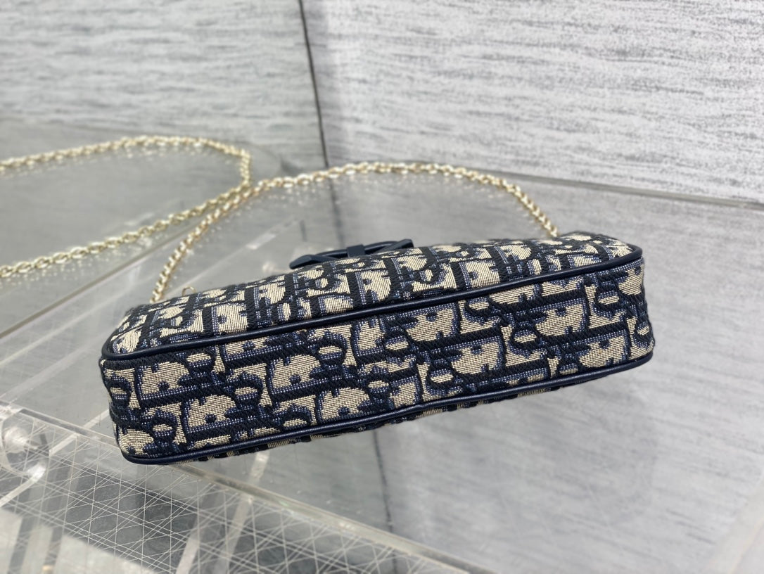 Dior 2026 Oblique Bow Chain Bag Blue Beige Canvas Leather 284289