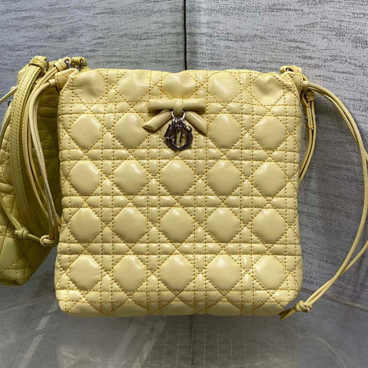 Dior 2026 Adiorable Bucket Bag 22cm Yellow Lambskin With Cannage Pattern