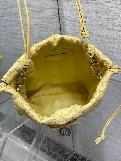 Dior 2026 Adiorable Bucket Bag 22cm Yellow Lambskin With Cannage Pattern