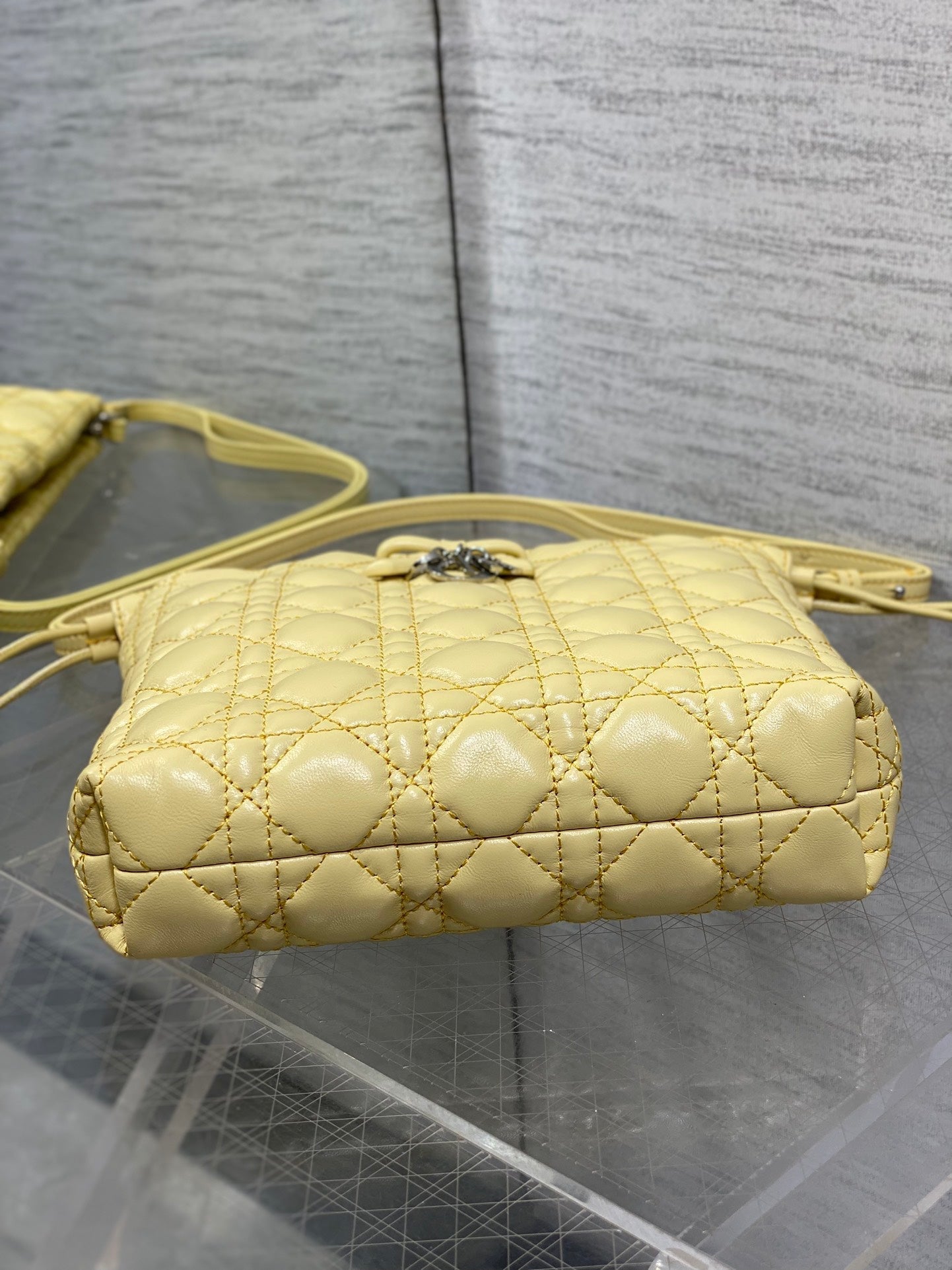 Dior 2026 Adiorable Bucket Bag 22cm Yellow Lambskin With Cannage Pattern