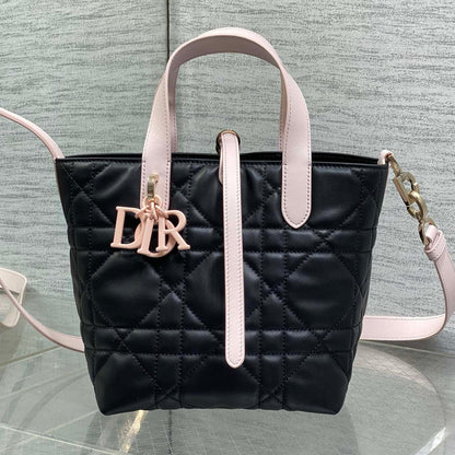 Dior 2026 Toujours Bag 18cm Black Pink Calfskin With Pink Charm 286511