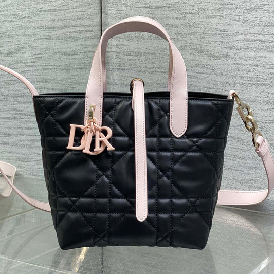 Dior 2026 Toujours Bag 18cm Black Pink Calfskin With Pink Charm 286511