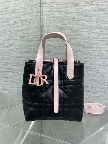 Dior 2026 Toujours Bag 18cm Black Pink Calfskin With Pink Charm 286511