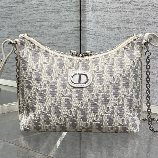 Dior 2026 Diorling 19cm Bag White Grey Cotton Calfskin 289144