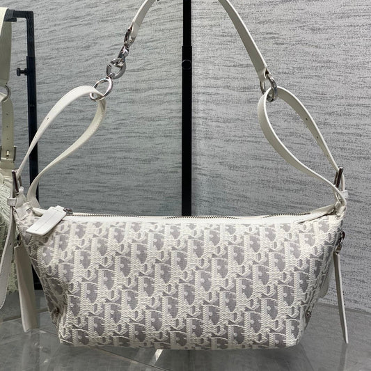 Dior 2026 D-Journey Bag 25.5cm White Grey Cotton Calfskin 289150