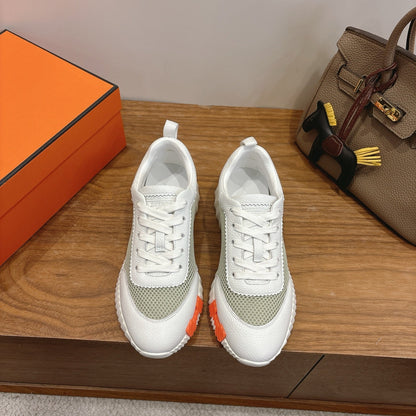 HM 26ss Sneakers White Light Green Cowhide  Fabric 638564
