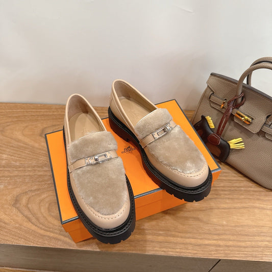 HM 26ss Loafers Dark Beige Wool Calfskin 638438