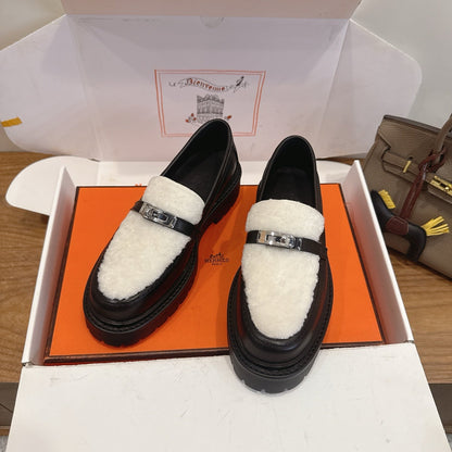 HM 26ss Loafers Black White Wool Calfskin 638439