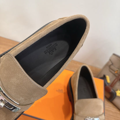 HM 26ss Loafers Dark Beige Black Suede Calfskin 638441