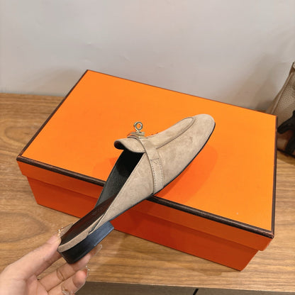 HM 26ss Mule Beige Black Suede Calfskin 638479