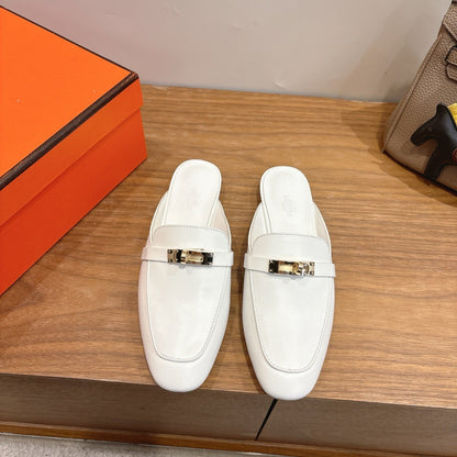 HM 26ss Mule White Calfskin Gold Buckle 638468