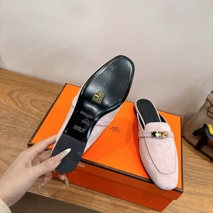 HM 26ss Mule Light Pink Black Suede Calfskin 638484