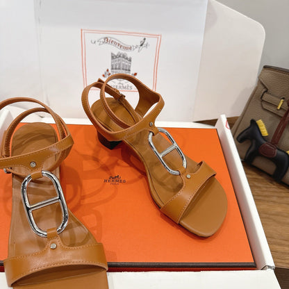 HM 26ss High-heeled Sandals 50 Brown Genuine Leather 638531