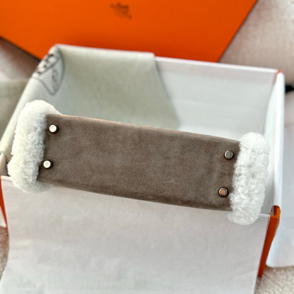 Hermes 2026 Mini Kelly Bag Etoupe Suede Wool 284469