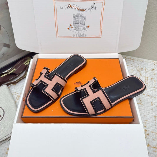 HM 26ss Oran Sandals Black Pink Sheepskin Rhinestone 625232