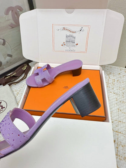 HM 26ss Oran Sandals 50 Purple Crystal Suede Cowhide 625258