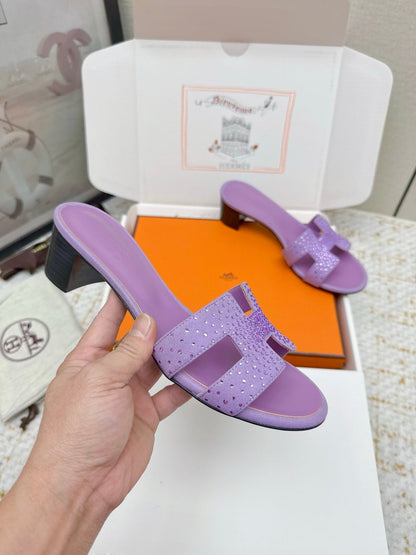 HM 26ss Oran Sandals 50 Purple Crystal Suede Cowhide 625258