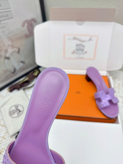 HM 26ss Oran Sandals 50 Purple Crystal Suede Cowhide 625258