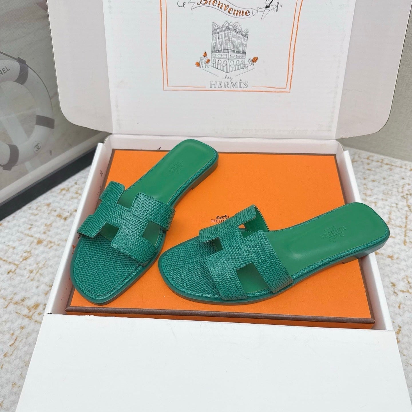 HM 26ss Oran Sandals Dark Green Cowhide 625049