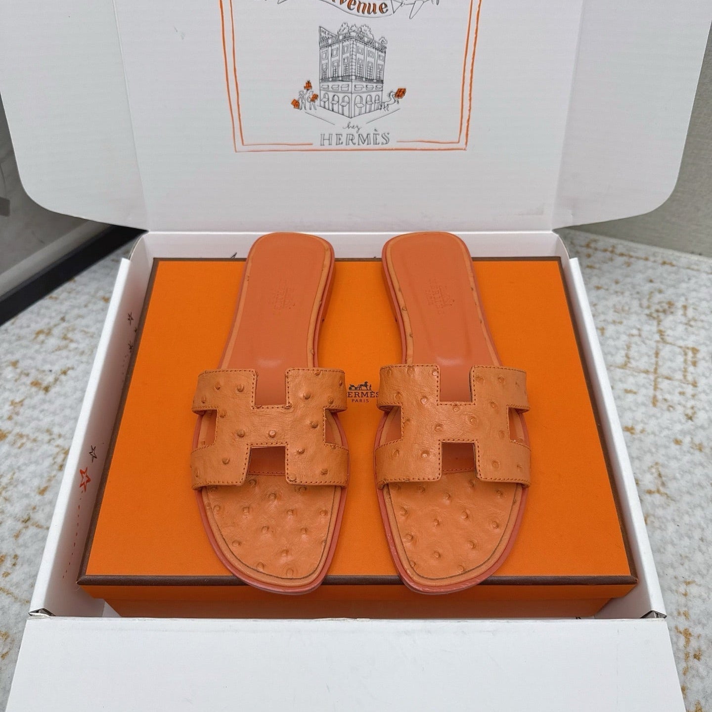 HM 26ss Oran Sandals Ostrich Leather 625092