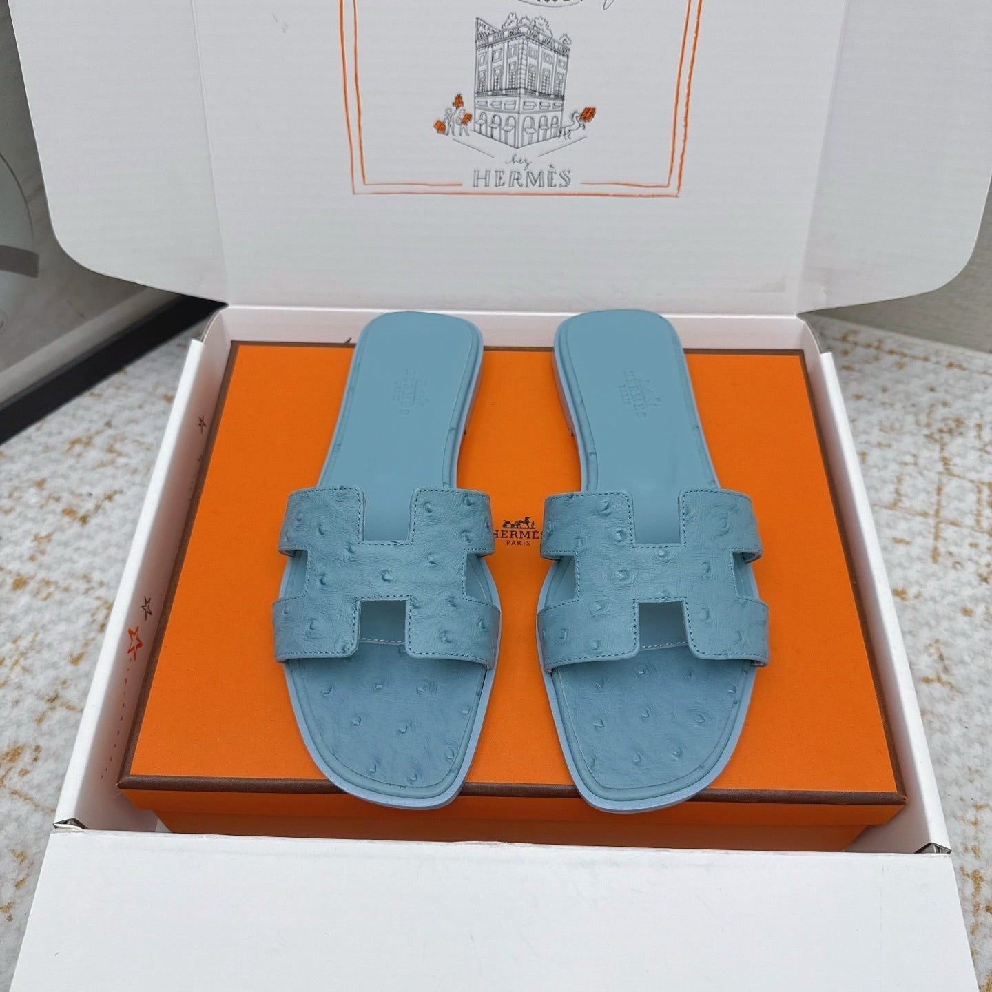 HM 26ss Oran Sandals Ostrich Leather 625092