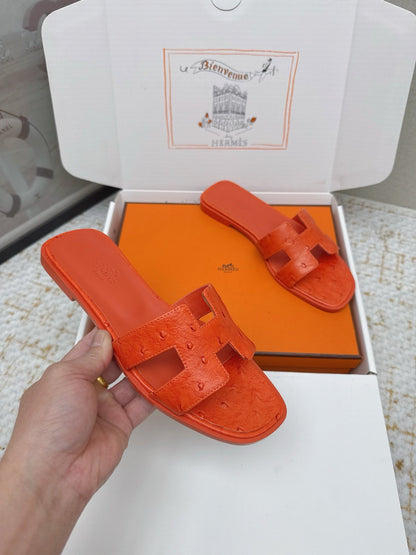 HM 26ss Oran Sandals Dark Orange Ostrich Leather 625105