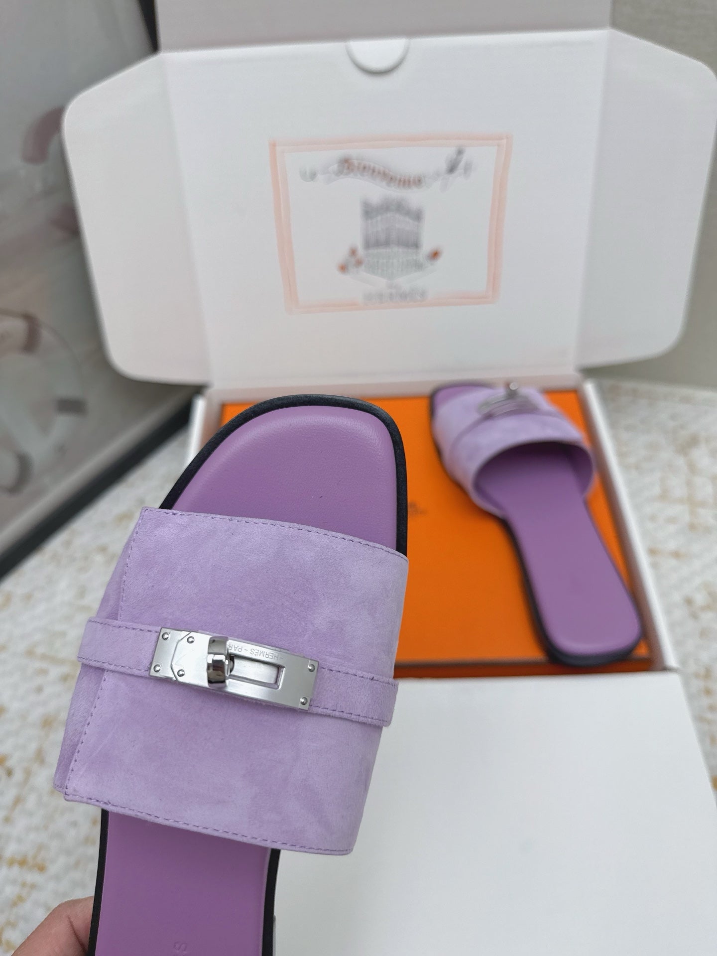 HM 26ss Oasis Sandals Purple Suede Cowhide 625177