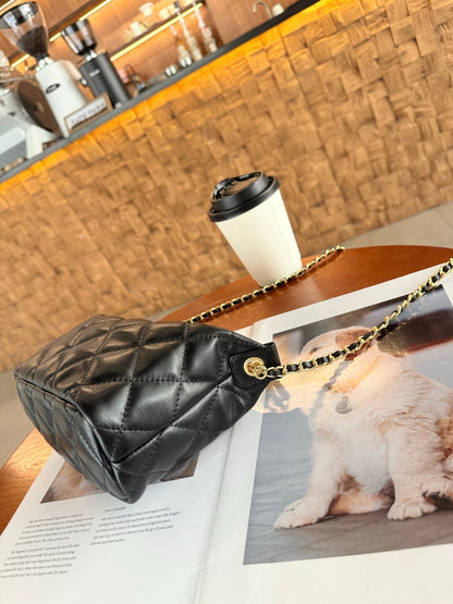 Chanel 2026 Pearl Chain Lunch Box 23.5 Black Sheepskin