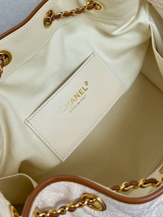 Chanel 2026 Hobo Bag Cream Brown Canvas Leather