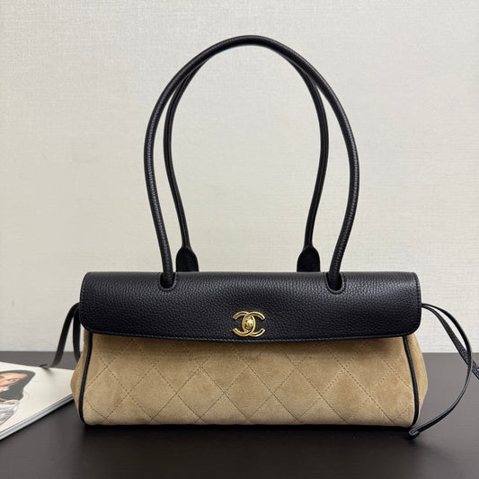 Chanel 2026 Urban Essential East West Bag 31cm Black Beige Suede Leather