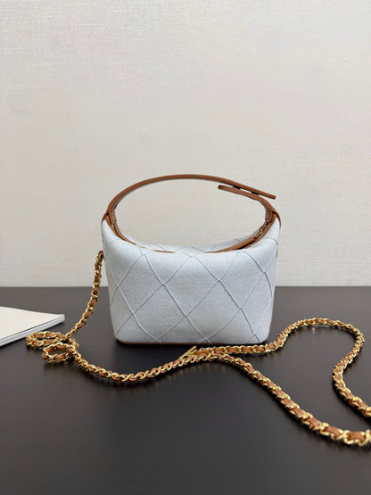 Chanel 2026 Mini CC Hobo Pouch 21cm Light Blue mix Brown Denim Leather