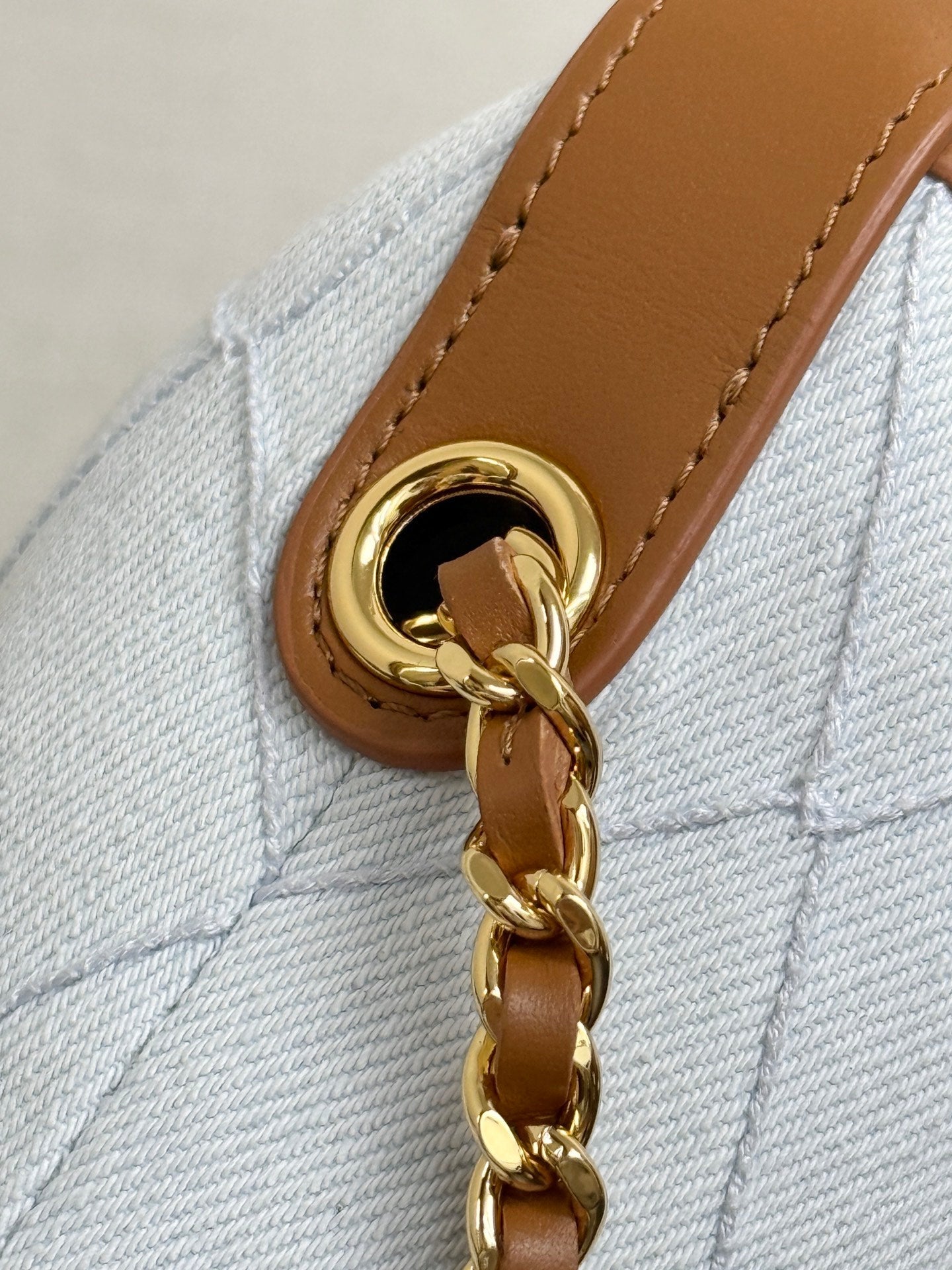 Chanel 2026 Mini CC Hobo Pouch 21cm Light Blue mix Brown Denim Leather