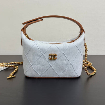 Chanel 2026 Mini CC Hobo Pouch 21cm Light Blue mix Brown Denim Leather