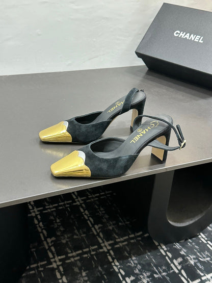 Chanel 2026 Back Strap Square Heels Pumps Leather Sheepskin 832511