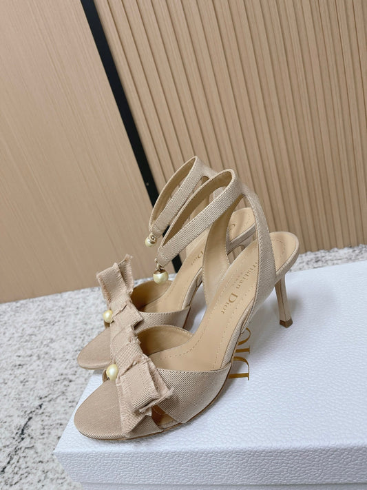 CD 26s High Heel Sandal 75 Beige Canvas Leather 643489