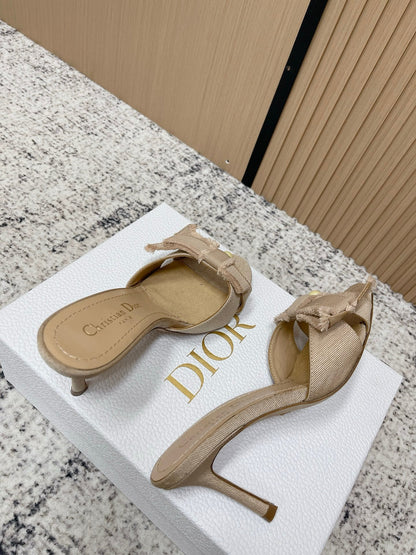 CD 26s High Heel Slippers 75 Beige Canvas Leather 643491