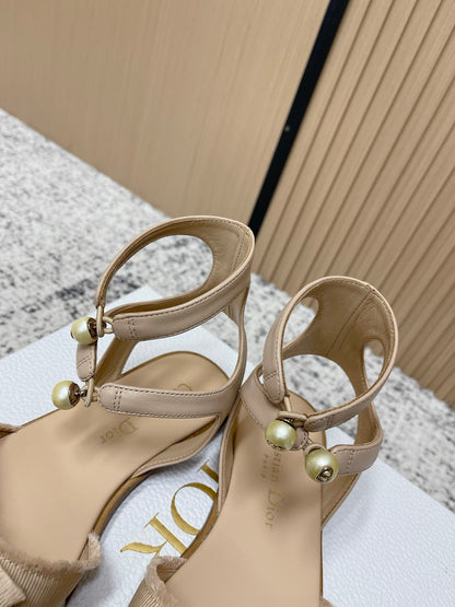 CD 26s Sandals Beige Sheepskin Canvas 643495