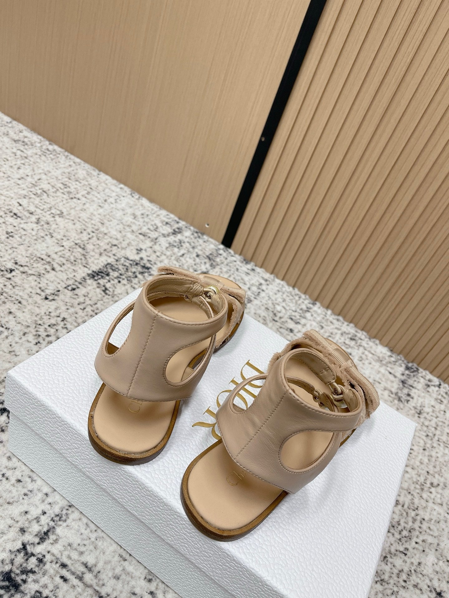 CD 26s Sandals Beige Sheepskin Canvas 643495