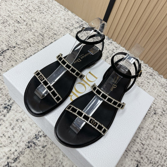 CD 26s Crystal Sandals Black Genuine Leather 643498