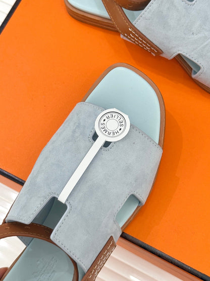 HM 26ss Flat Sandals Baby Blue Suede Sheepskin 642796