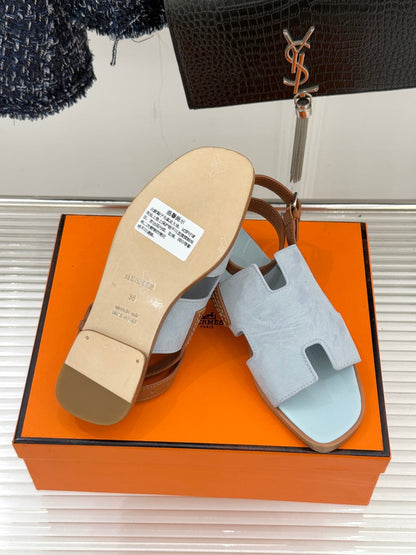 HM 26ss Flat Sandals Baby Blue Suede Sheepskin 642796