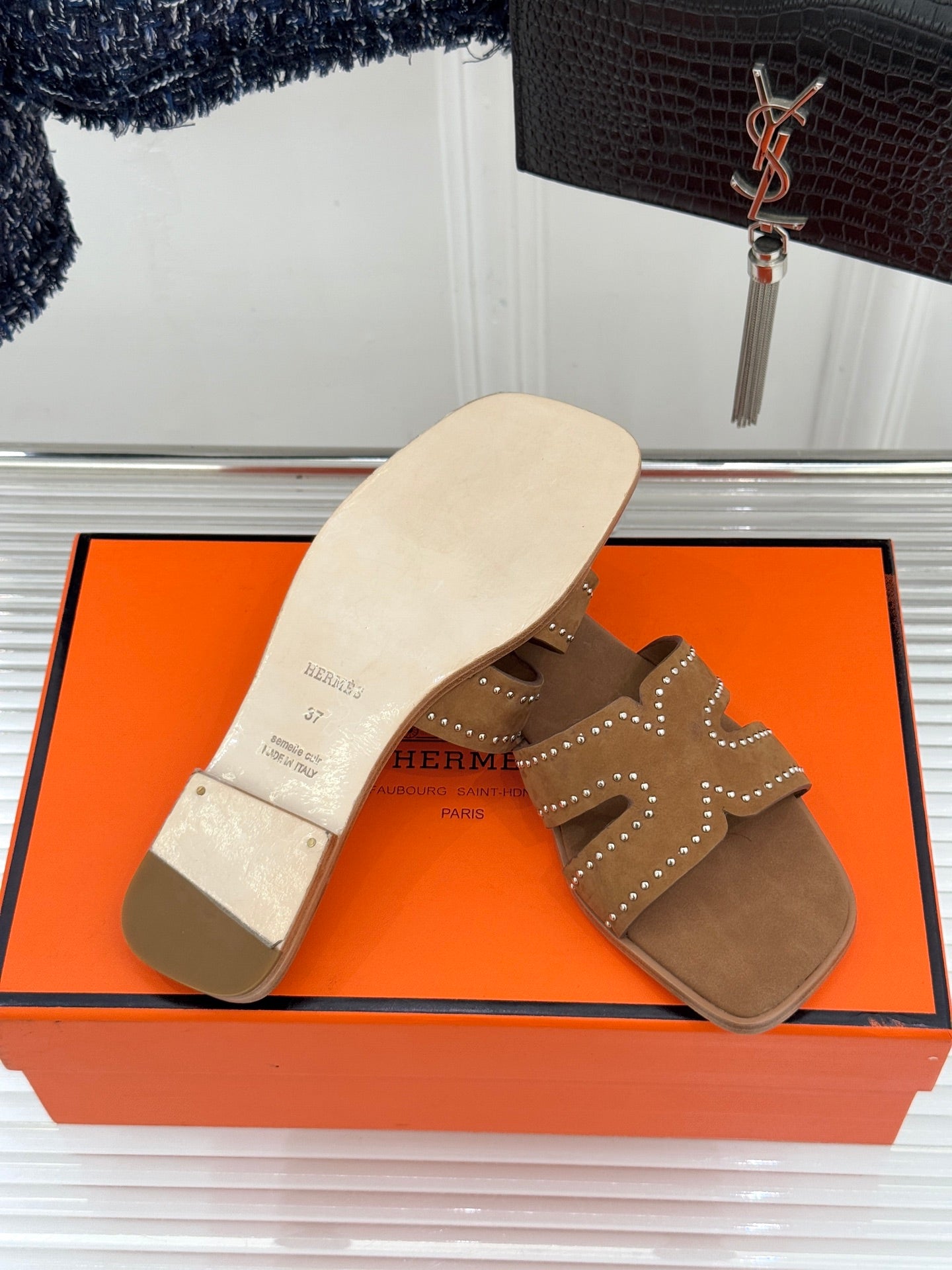 HM 26ss Flat Slippers Brown Suede 642830
