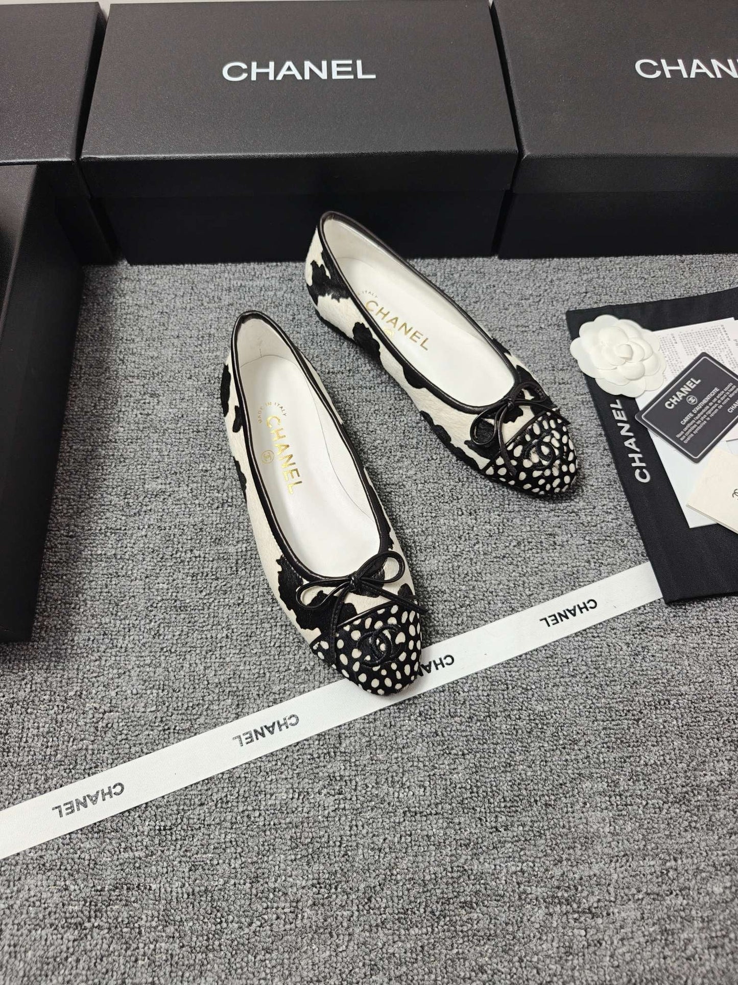 Chanel 2026 Ballet Flat Black White Horsehair Calfskin 696629